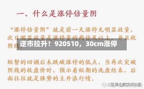 逆市拉升！920510，30cm涨停