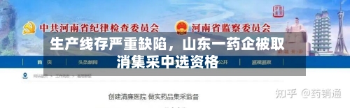 生产线存严重缺陷，山东一药企被取消集采中选资格